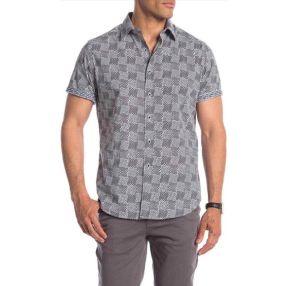 Robert Graham Geometric Print Short Sleeve Shirt Polo Cotton Classic Fit Top - Picture 1 of 14